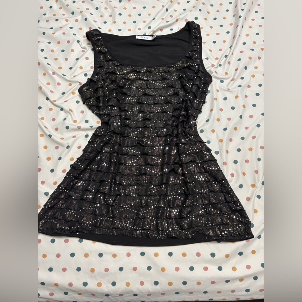 Y2K Ricki's Black Sequin Ruffle Top